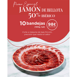 10 sobres de 100 gramos de Jamón de Bellota 50% Ibérico "Solera Ibérica" loncheado a máquina